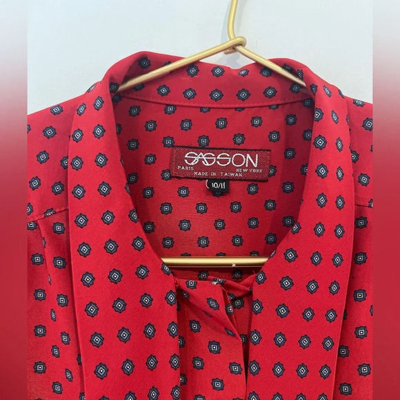 Vintage Sasson silk suit red maxi skirt set skirt / long sleeve tie top - Picture 6 of 11